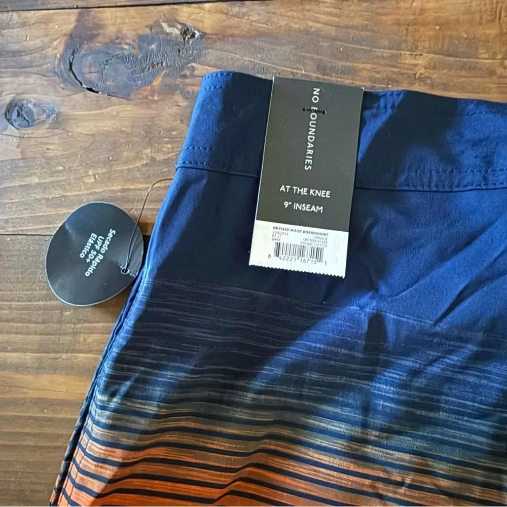 NWT No Boundaries Blue and Orange Stripe Swim Shorts